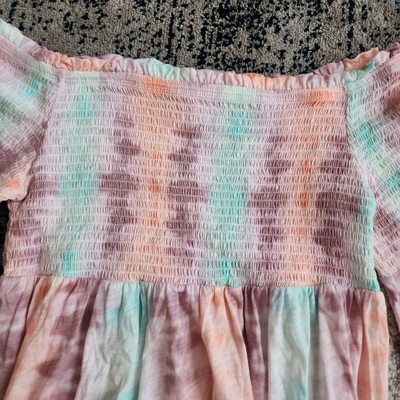 NWT Torrid 2 Pastel Tie Dye Smocked Off Shoulder Smocked Babydoll Top, 2X 18-20 - Picture 4 of 9